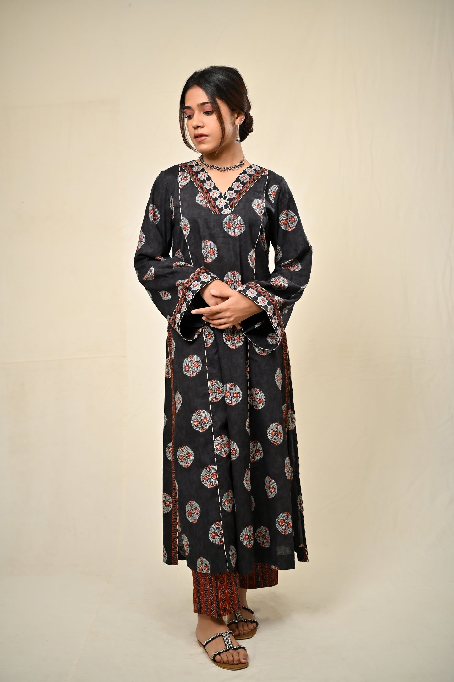 Black Tribal A-line kurta