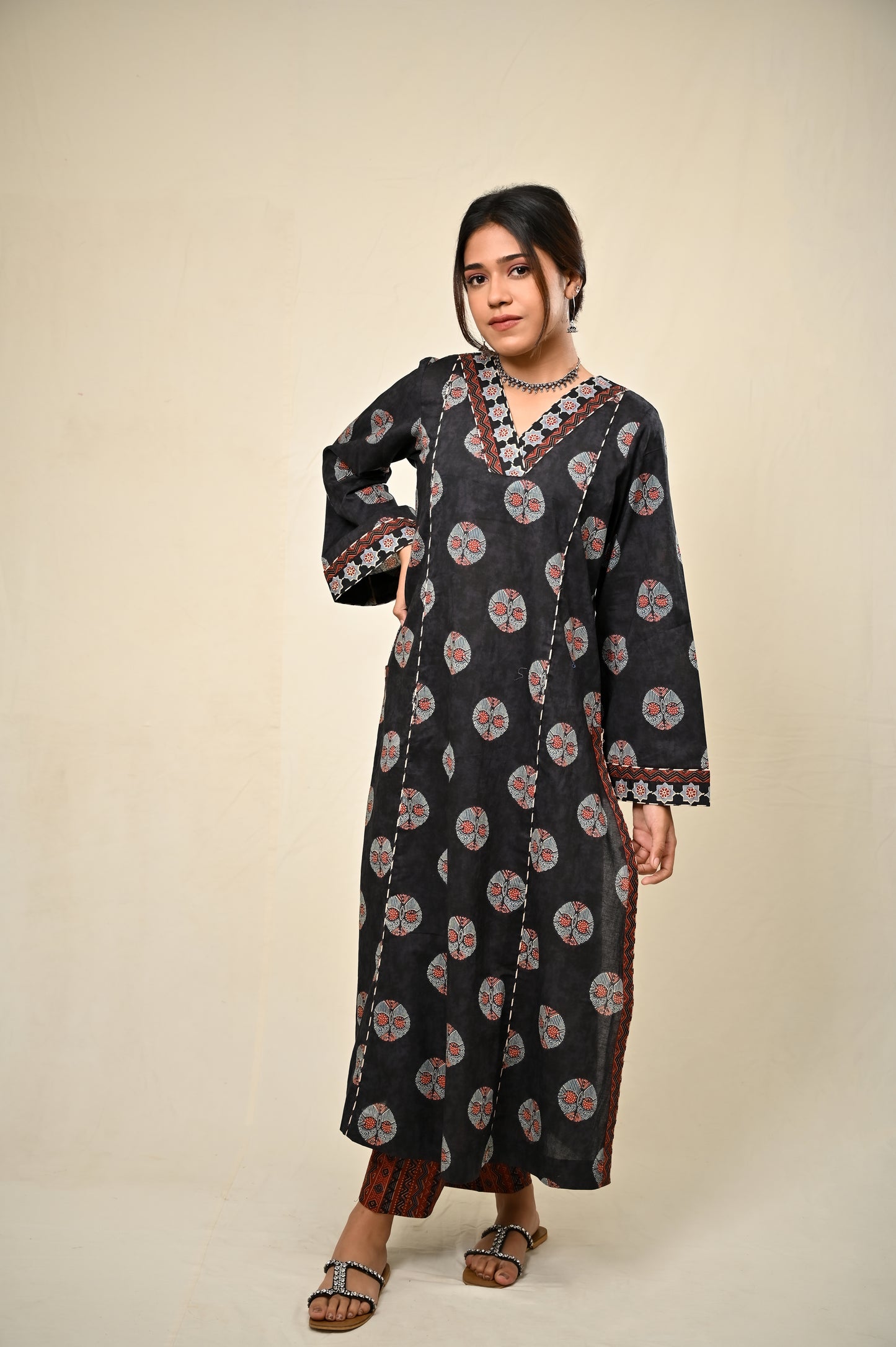 Black Tribal A-line kurta