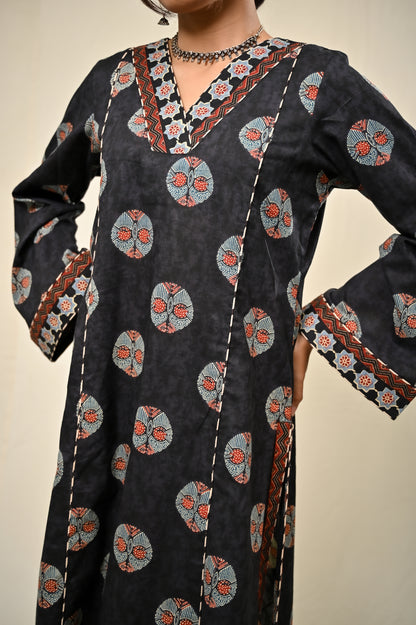 Black Tribal A-line kurta