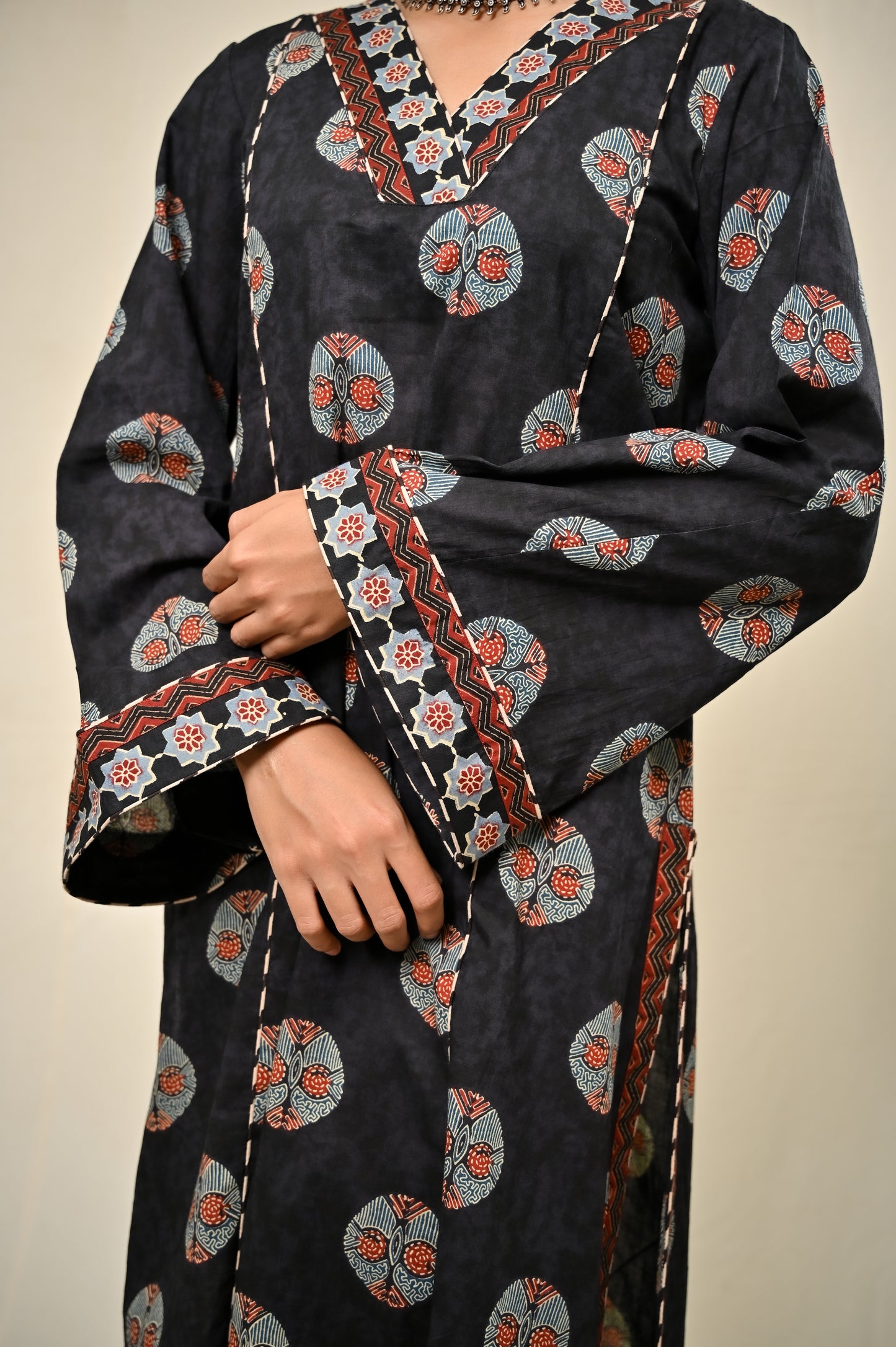 Black Tribal A-line kurta