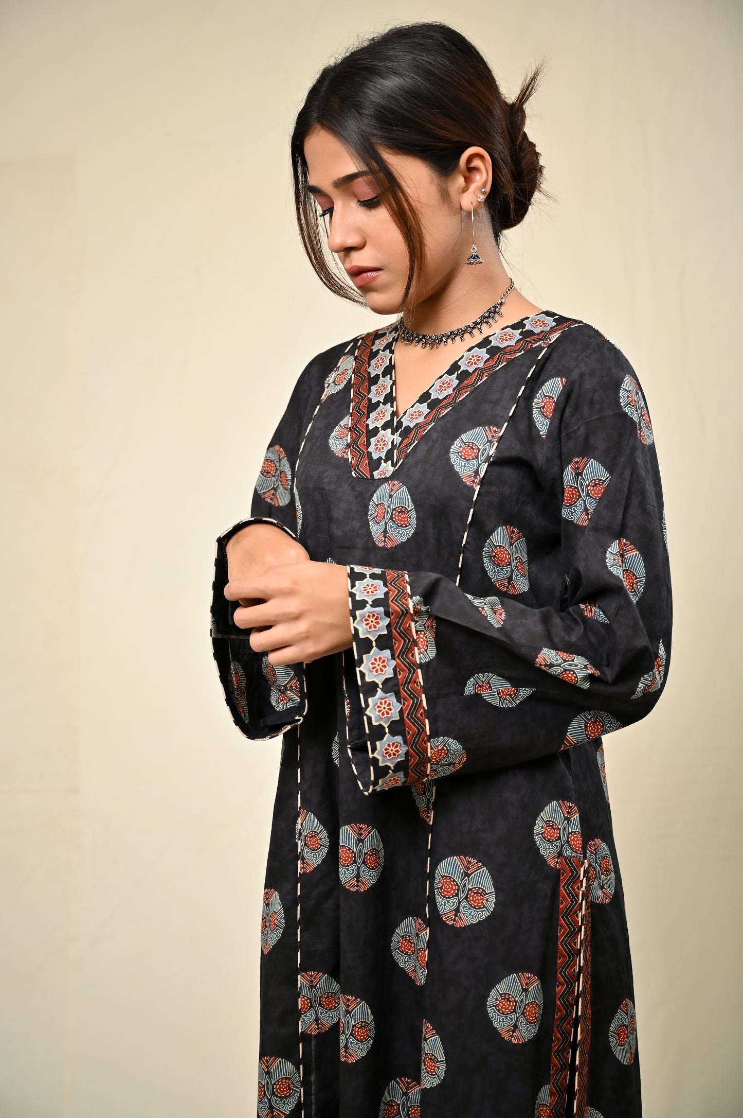 Black Tribal A-line kurta