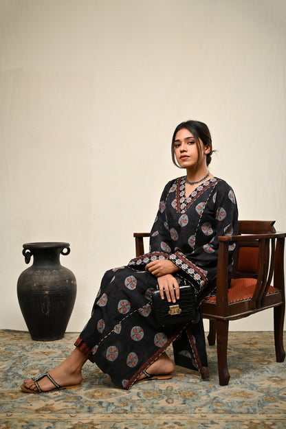 Black Tribal A-line kurta