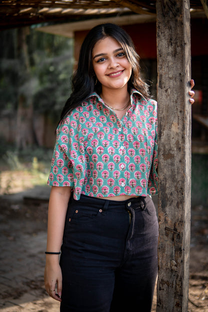 Pink Floret Crop Shirt