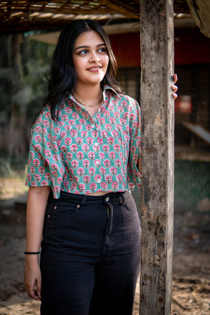 Pink Floret Crop Shirt