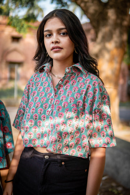 Pink Floret Crop Shirt