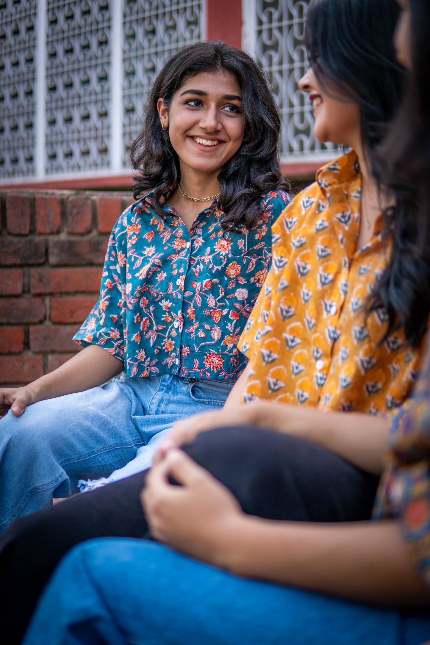 Teal Jaal Crop Shirt